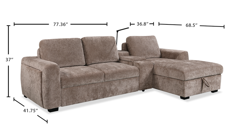 Sofa-lit sectionnel de droite Sunset en tissu d’apparence lin avec ports USB - taupe