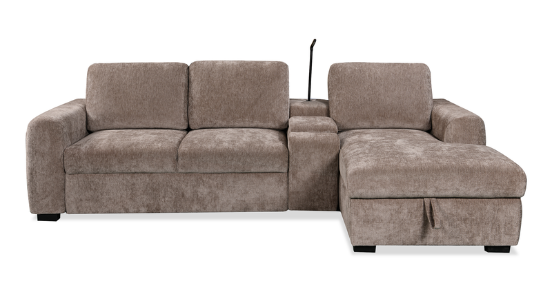 Sofa-lit sectionnel de droite Sunset en tissu d’apparence lin avec ports USB - taupe
