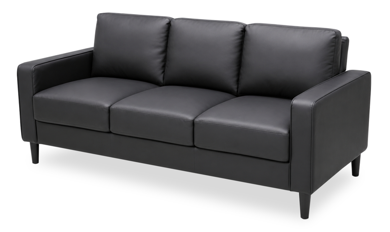 Sofa Sydney de 77 po en tissu d’apparence cuir avec coussins de dossier amovibles - noir