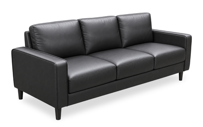 Sydney 77” Sofa Leather-Look Fabric Sofa with Removable Back Cushions - Black | Sofa Sydney de 77 po en tissu d’apparence cuir avec coussins de dossier amovibles - noir