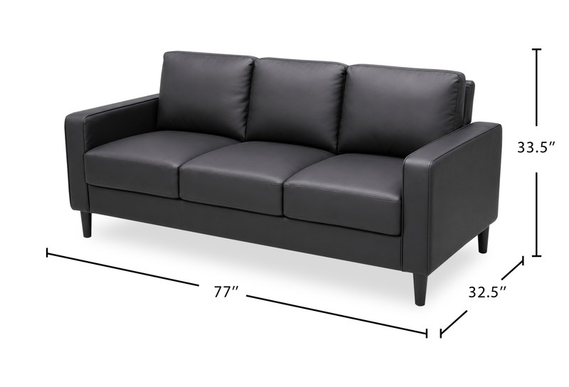Sofa Sydney de 77 po en tissu d’apparence cuir avec coussins de dossier amovibles - noir