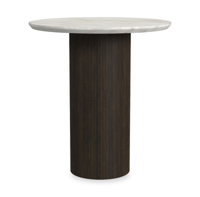 Sylvie 22” Modern Round End Table with Marble Look Top – Dark Brown | Table de bout ronde moderne Sylvie de 22 po avec dessus en imitation de marbre - brun foncé
