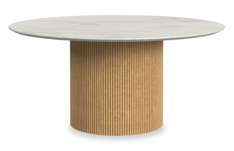 Table à café ronde moderne Sylvie de 38 po avec dessus en imitation de marbre - naturelle 