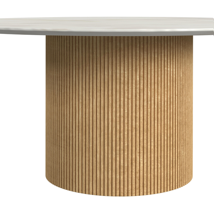 Table à café ronde moderne Sylvie de 38 po avec dessus en imitation de marbre - naturelle 