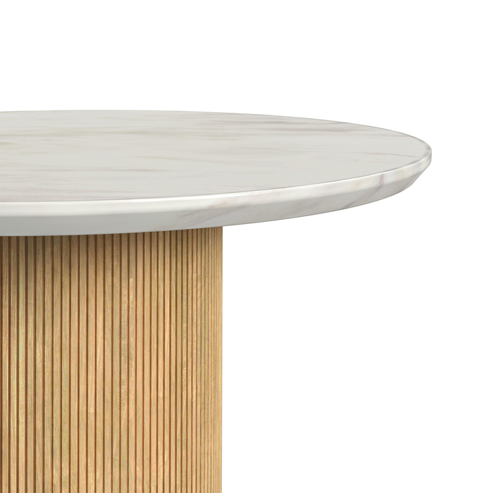 Table à café ronde moderne Sylvie de 38 po avec dessus en imitation de marbre - naturelle 