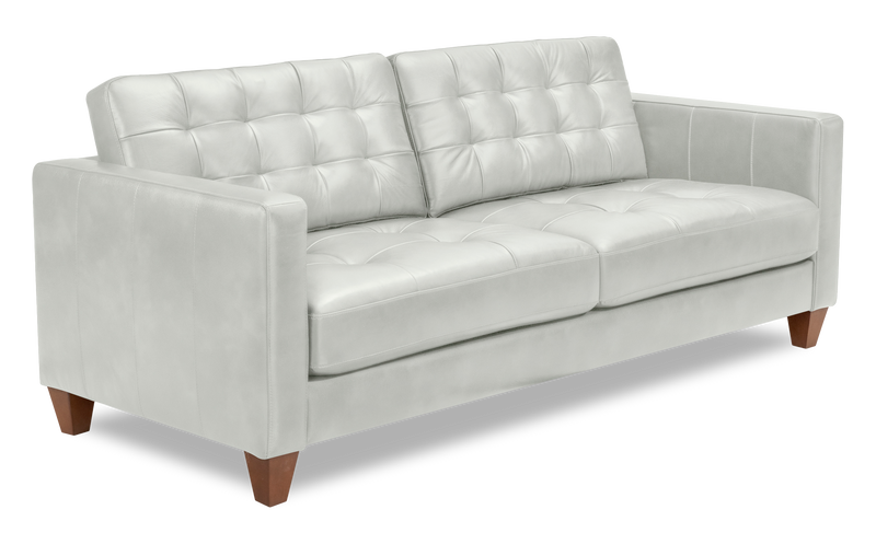 Sofa Theo de 85 po en cuir véritable de qualité supérieure avec coussin de dossier amovible et pattes en bois - bleu