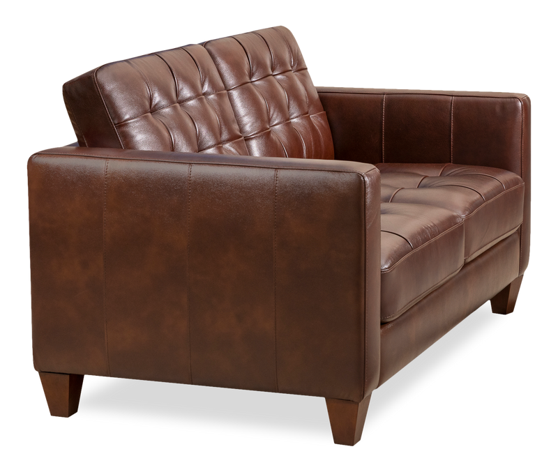 Causeuse Theo de 62 po en cuir véritable de qualité supérieure avec coussin de dossier amovible et pattes en bois - bourgogne