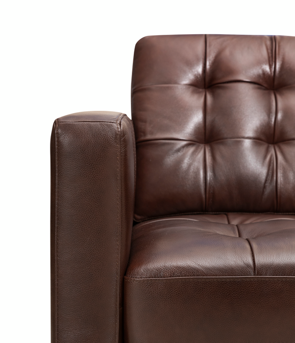 Causeuse Theo de 62 po en cuir véritable de qualité supérieure avec coussin de dossier amovible et pattes en bois - bourgogne