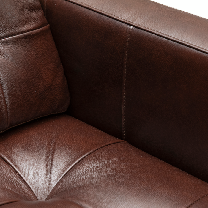 Causeuse Theo de 62 po en cuir véritable de qualité supérieure avec coussin de dossier amovible et pattes en bois - bourgogne