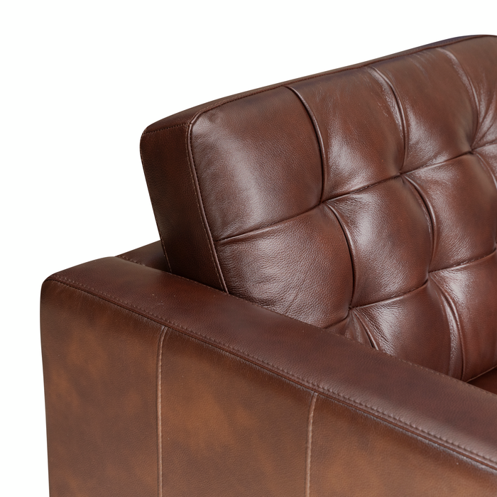 Causeuse Theo de 62 po en cuir véritable de qualité supérieure avec coussin de dossier amovible et pattes en bois - bourgogne