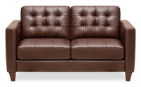  Causeuse Theo de 62 po en cuir véritable de qualité supérieure avec coussin de dossier amovible et pattes en bois - bourgogne