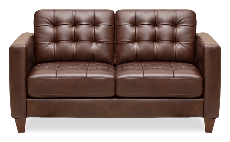 Causeuse Theo de 62 po en cuir véritable de qualité supérieure avec coussin de dossier amovible et pattes en bois - bourgogne