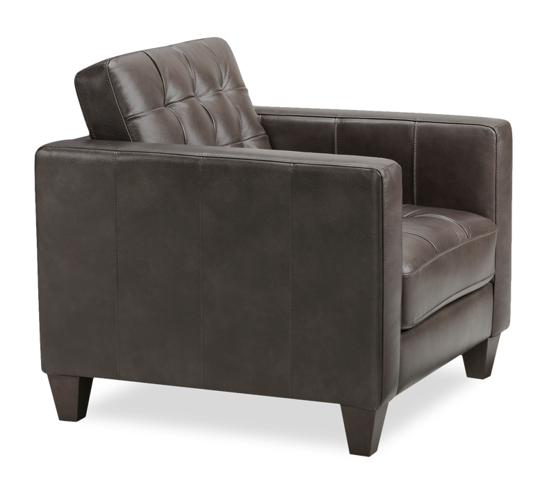 Fauteuil Theo de 37 po en cuir véritable de qualité supérieure avec coussin de dossier amovible et pattes en bois - gris