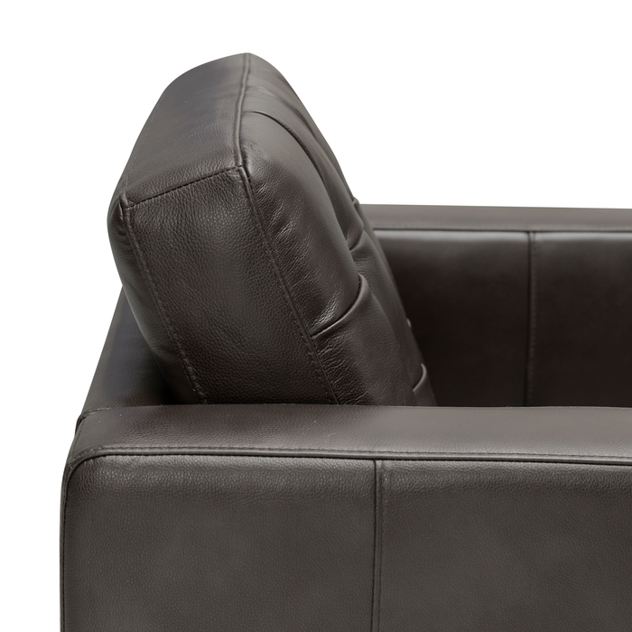 Fauteuil Theo de 37 po en cuir véritable de qualité supérieure avec coussin de dossier amovible et pattes en bois - gris