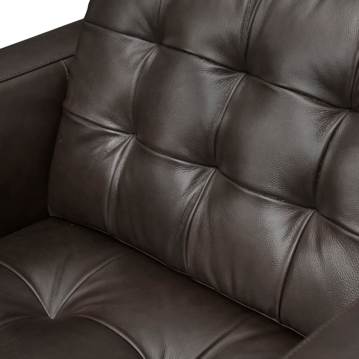 Fauteuil Theo de 37 po en cuir véritable de qualité supérieure avec coussin de dossier amovible et pattes en bois - gris
