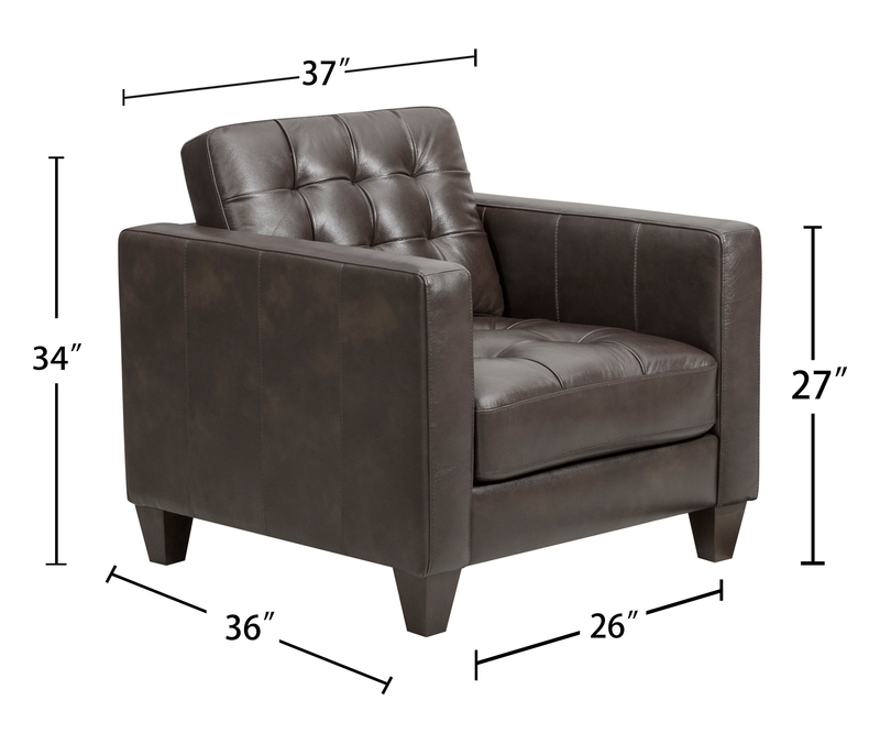 Fauteuil Theo de 37 po en cuir véritable de qualité supérieure avec coussin de dossier amovible et pattes en bois - gris