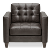 Fauteuil Theo de 37 po en cuir véritable de qualité supérieure avec coussin de dossier amovible et pattes en bois - gris