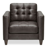  Fauteuil Theo de 37 po en cuir véritable de qualité supérieure avec coussin de dossier amovible et pattes en bois - gris