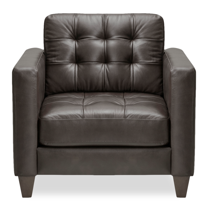 Fauteuil Theo de 37 po en cuir véritable de qualité supérieure avec coussin de dossier amovible et pattes en bois - gris