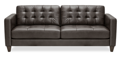 Theo 85" Top-Grain Genuine Leather Sofa with Removable Back Cushion and Wood Feet – Grey | Sofa Theo de 85 po en cuir véritable de qualité supérieure avec coussin de dossier amovible et pattes en bois - gris