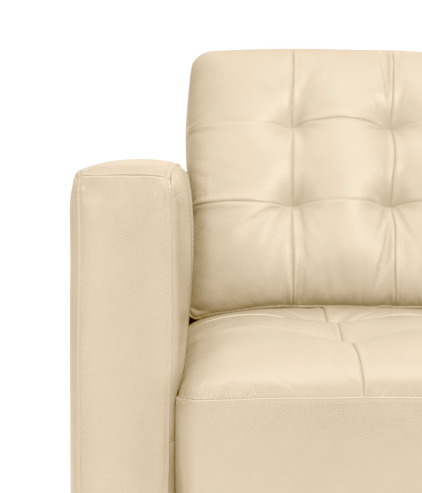 Sofa Theo de 85 po en cuir véritable de qualité supérieure avec coussin de dossier amovible et pattes en bois - pierre