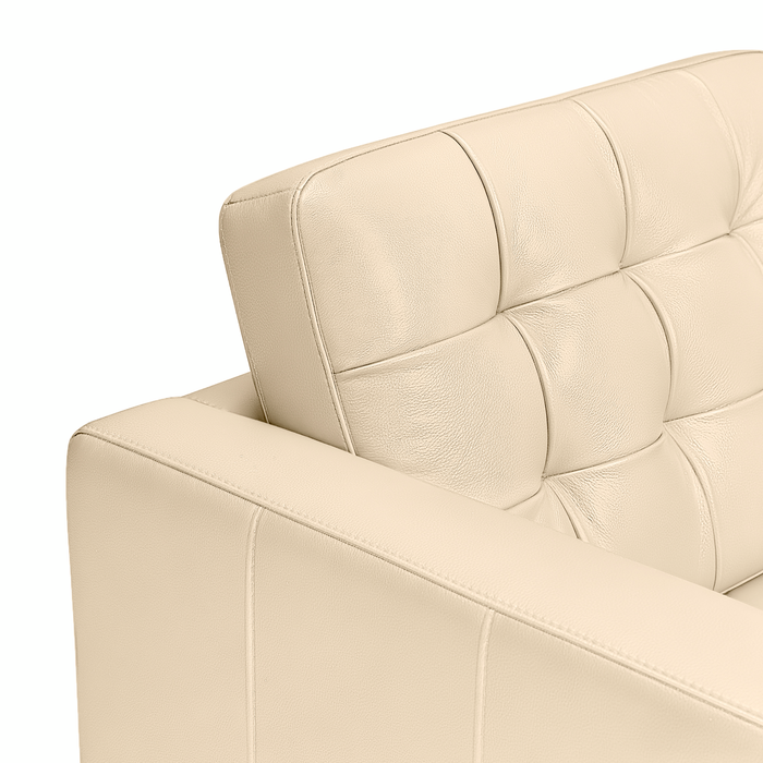 Sofa Theo de 85 po en cuir véritable de qualité supérieure avec coussin de dossier amovible et pattes en bois - pierre