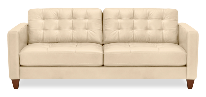 Sofa Theo de 85 po en cuir véritable de qualité supérieure avec coussin de dossier amovible et pattes en bois - pierre