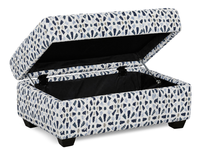 Pouf de rangement personnalisable Trunk de Sofa Lab de 39 po fabriqué au Canada en tissu - tissu décoratif Indigo