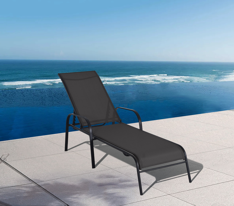 Chaise longue Tuscany pour la terrasse à l’extérieur avec dossier réglable - métal, résistante aux rayons UV et aux intempéries - grise et noire