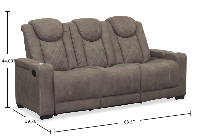 Sofa inclinable Venture de 83,5 po en suédine avec rangement, porte-gobelets et port USB - chocolat