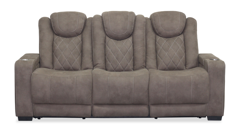 Sofa inclinable Venture de 83,5 po en suédine avec rangement, porte-gobelets et port USB - chocolat