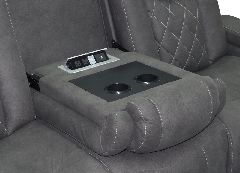Sofa à inclinaison électrique Venture de 83,5 po en suédine avec appuie-têtes électriques, porte-gobelets et port USB - gris