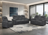 Venture 83.5” Faux Suede Power Reclining Sofa with Power Headrests, Cupholders, and USB Port - Grey | Sofa à inclinaison électrique Venture de 83,5 po en suédine avec appuie-têtes électriques, porte-gobelets et port USB - gris