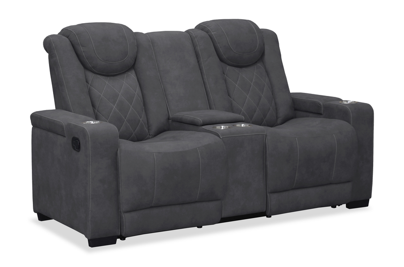Causeuse inclinable Venture de 70,08 po en suédine avec rangement et porte-gobelets - grise