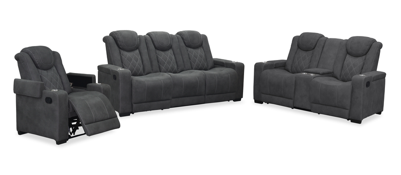 Sofa inclinable Venture de 83,5 po en suédine avec rangement, porte-gobelets et port USB - gris