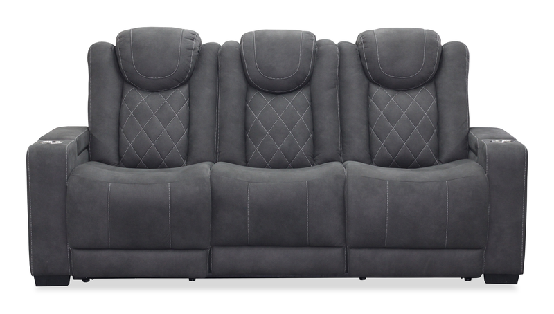 Sofa inclinable Venture de 83,5 po en suédine avec rangement, porte-gobelets et port USB - gris