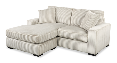 Willow 2-Piece Fabric Sectional with Removable Cushions and Chaise Ottoman – Sand | Sofa sectionnel Willow 2 pièces en tissu avec coussins amovibles et pouf de fauteuil long - sable