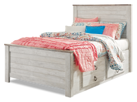 Lit plateforme de rangement Willowton pour enfants avec tête de lit et cadre de lit, blanchi - format lit simple