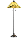 Lampe à pied de style Tiffany Fallhouse de Wisteria de 18 po avec abat-jour ambré - bronze antique
