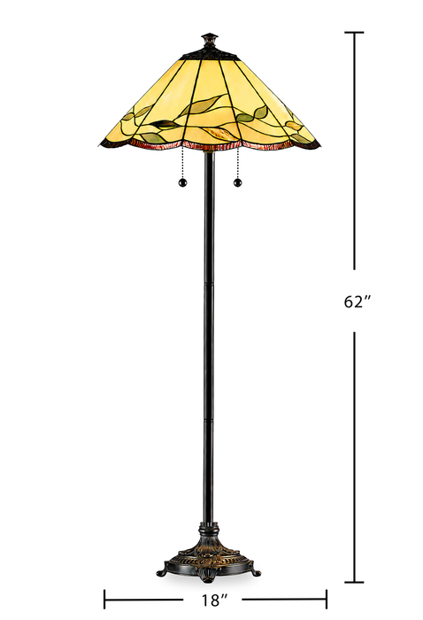 Lampe à pied de style Tiffany Fallhouse de Wisteria de 18 po avec abat-jour ambré - bronze antique