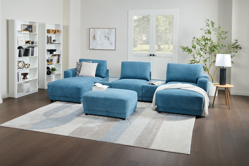 Sofa sectionnel modulaire en forme de U Voyage 4 pièces en tissu avec coussins de dossier amovibles - bleu