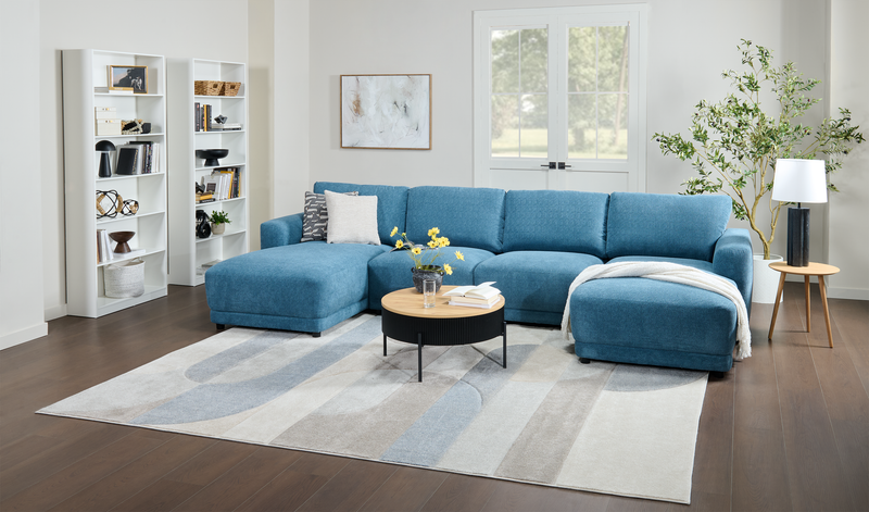 Sofa sectionnel modulaire en forme de U Voyage 4 pièces en tissu avec coussins de dossier amovibles - bleu