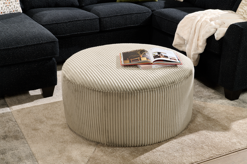 Pouf courbé personnalisable de Sofa Lab de 38 po fabriqué au Canada en tissu - tissu décoratif Fog