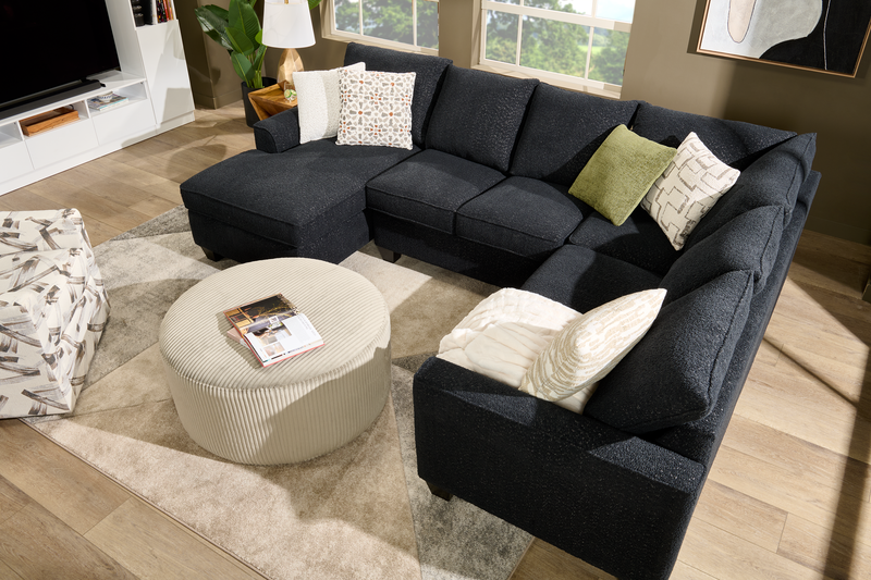 Pouf courbé personnalisable de Sofa Lab de 38 po fabriqué au Canada en tissu - tissu décoratif Fog