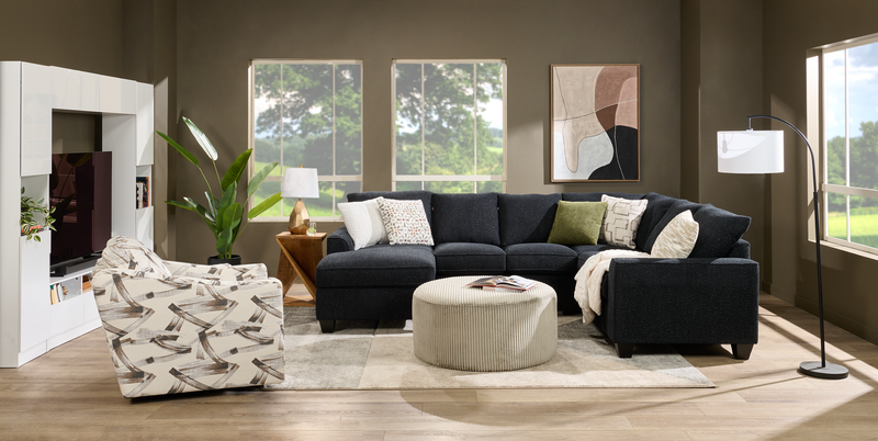 Pouf courbé personnalisable de Sofa Lab de 38 po fabriqué au Canada en tissu - tissu décoratif Fog