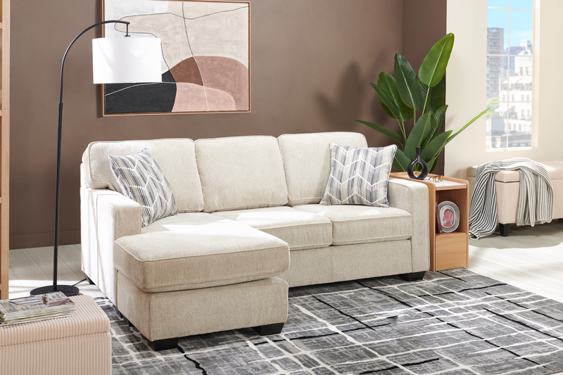 Sofa sectionnel réversible Lennox fabriqué au Canada en tissu de chenille avec coussins réversibles - taupe