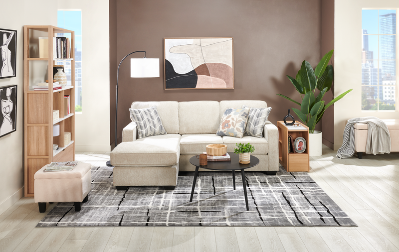 Sofa sectionnel réversible Lennox fabriqué au Canada en tissu de chenille avec coussins réversibles - taupe