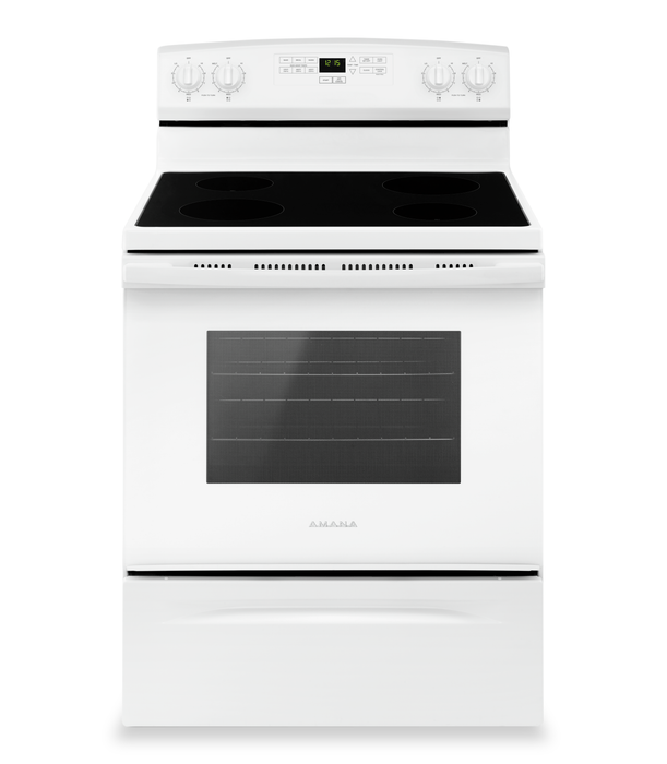 Réfrigérateur de 19,3 pi3 et de 30 po à congélateur supérieur et cuisinière électrique de 4,8 pi3 d’Amana - blanc