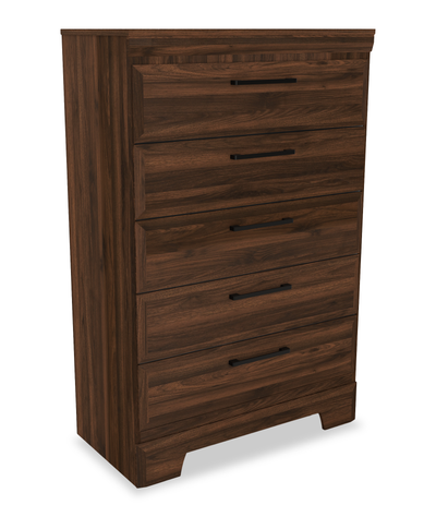 Yorkdale Bedroom Chest of Drawers, 5-Drawer, 31.1"W x 47.4"H, Made in Canada – Walnut Brown | Commode verticale Yorkdale de 31,1 po (L) x 47,4 po (H) à 5 tiroirs pour la chambre à coucher, fabriquée au Canada - brun noyer