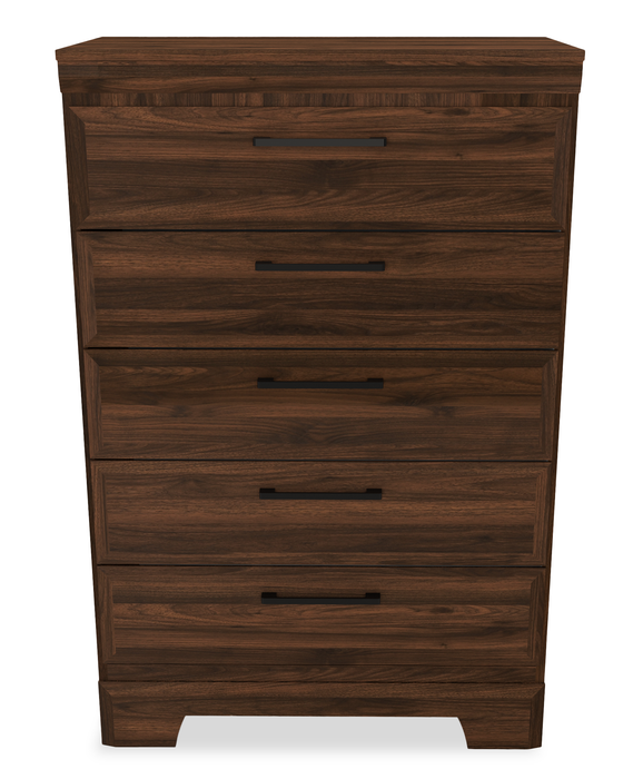 Commode verticale Yorkdale de 31,1 po (L) x 47,4 po (H) à 5 tiroirs pour la chambre à coucher, fabriquée au Canada - brun noyer